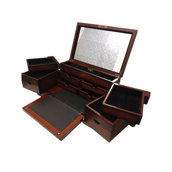 2005 Bombay Company Jewelry Chest 15x9 Compartment Drawers Cherry Wood Vintage - Picture 3 of 16